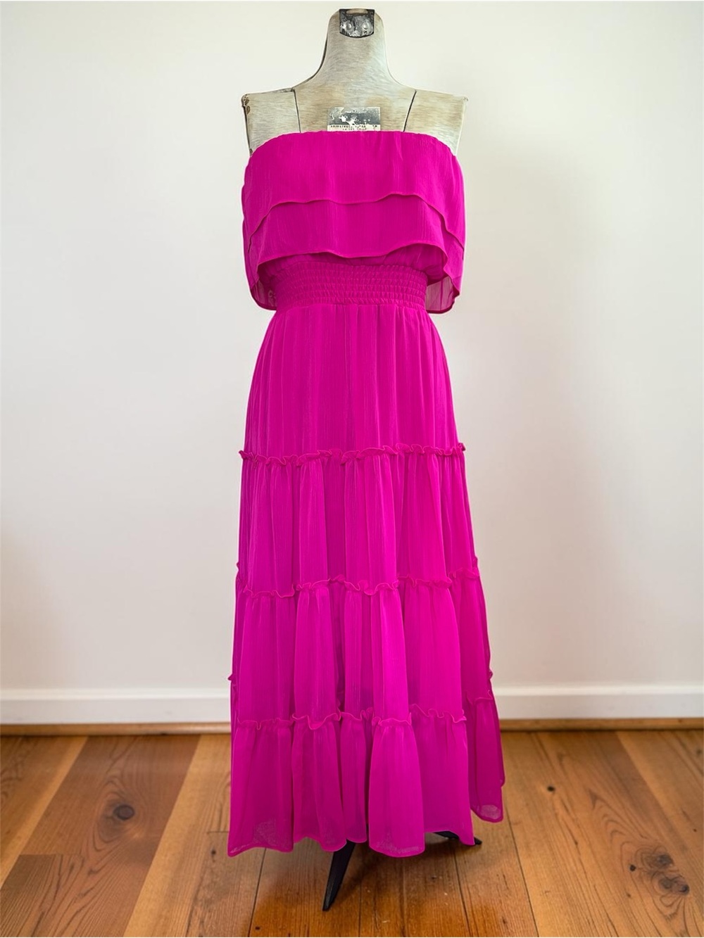 1. State Fuchsia Pink Tiered Ruffle Midi Dress